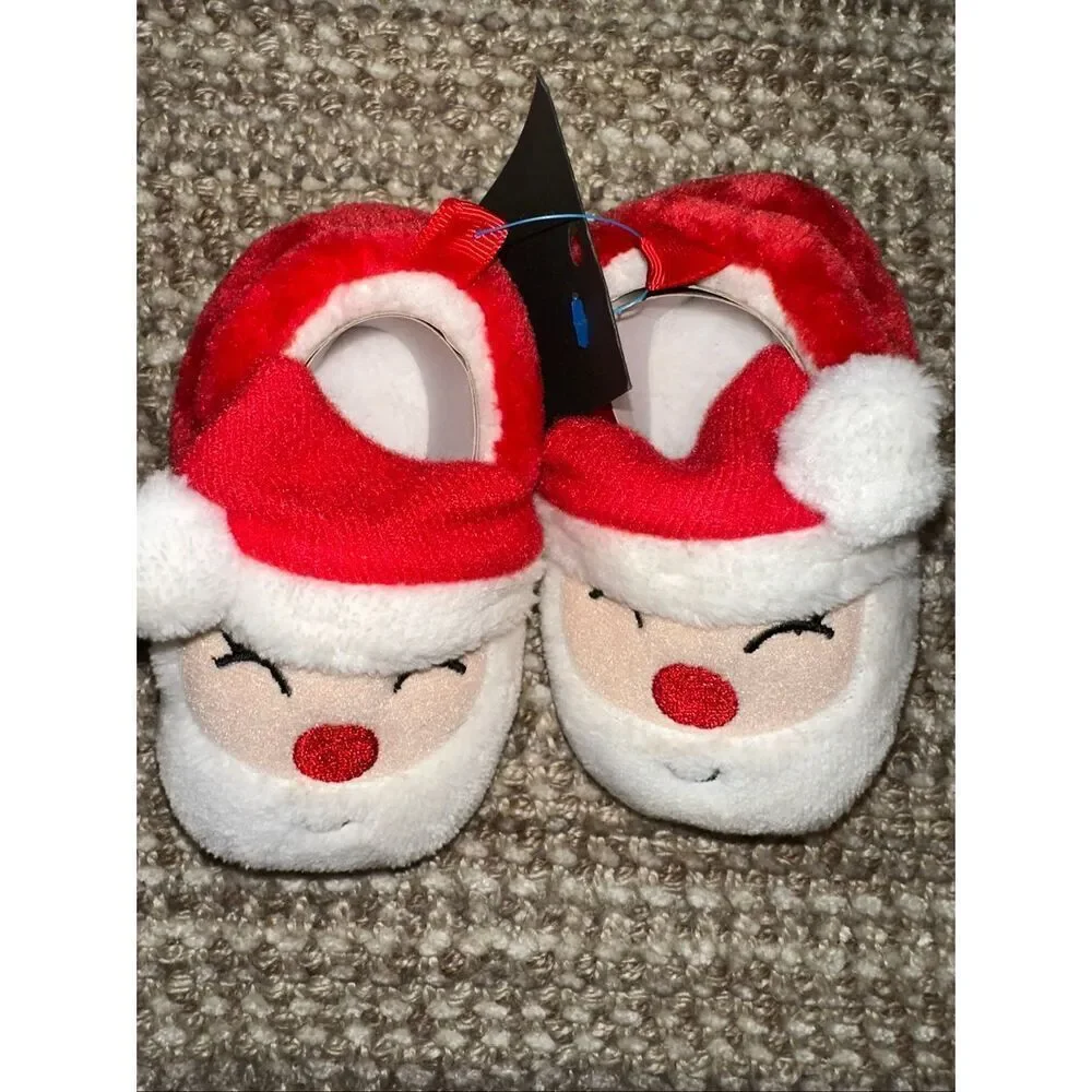 Baby Santa Claus Slippers 6-12 months Plush Christmas Holiday Cozy Soft Shoes